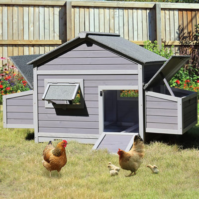 Chicken Coop Outdoor Poultry Cage Wooden Hen House With Large Nesting Box, Backyard And Farm