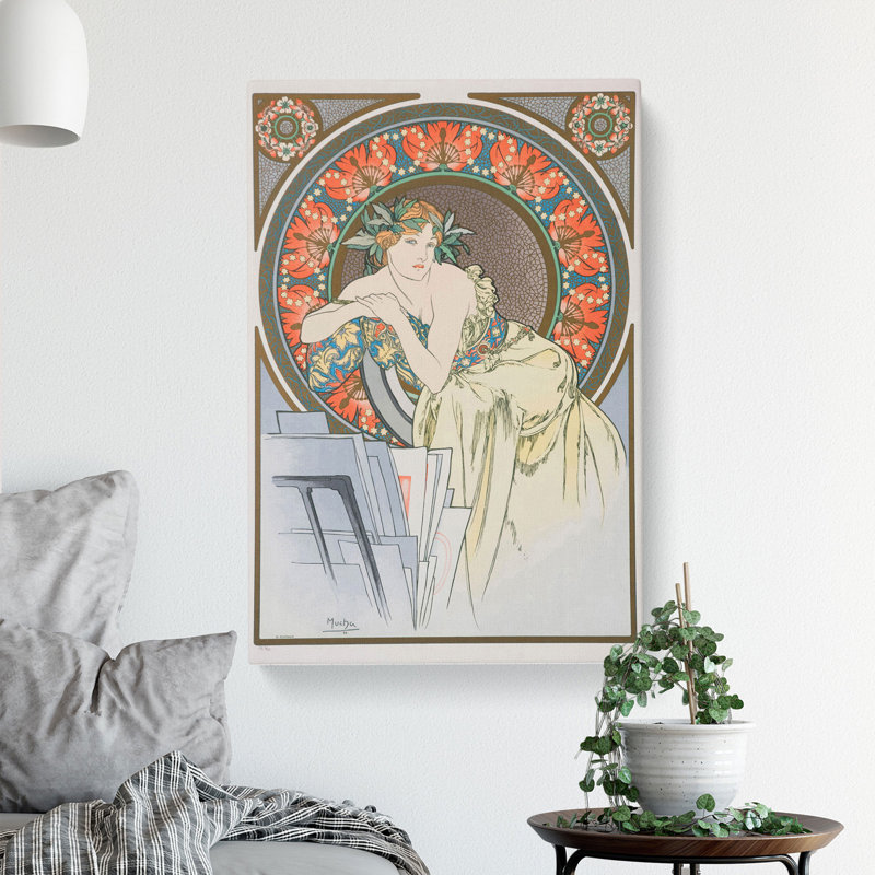 Woman With Poppies by Alphonse Mucha - Wrapped Canvas Painting, 60cm H x 40cm W x 3cm D