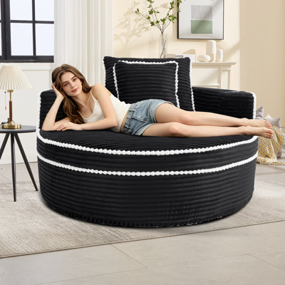 Round Sofa Bed with Memory Foam Sectional Couches for Living Room, Cloud Couch with three pillows, Black