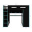 Lit mezzanine double en bois avec bureau, garde-robe, beaucoup de rangement et éclairage DEL-163964415