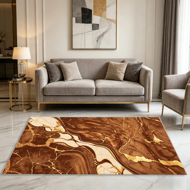 Brown Marble Gold carpet-easy to clean, machine-washable, soft and comfortable; suitable for door mats, kitchens, living rooms, bedrooms, corridors, and laundry areas. Easy to clean, durable carpet for home decoration.