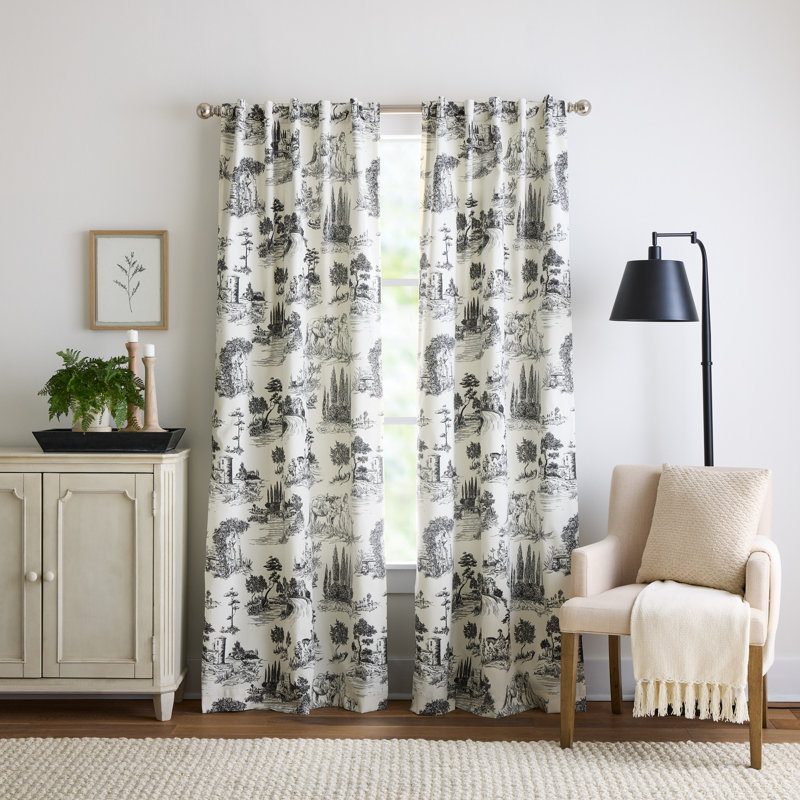 Martha Stewart Village Life Curtain Panel Pair - Black, 37" W x 84" L