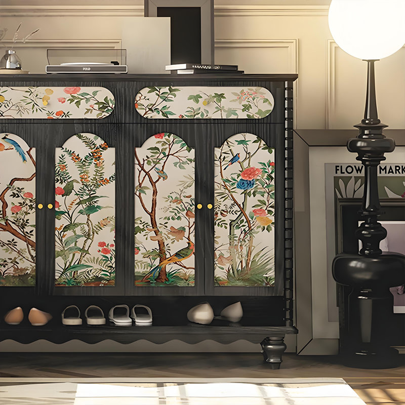 Armoire de rangement pour hall d'entrée en bois massif, Noir