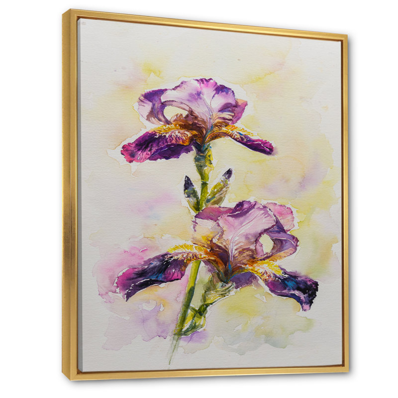 Aquarelle Iris fleur rose - décoration murale traditionnelle sur toile, H 40 po x l 30 po x P 1,5 po