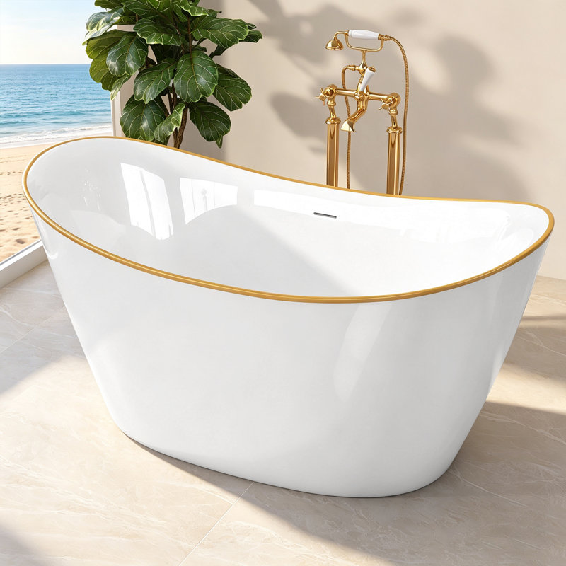 Baignoire de salle de bain autoportante 51 po. X 27,56 po. En acrylique lustré blanc brillant