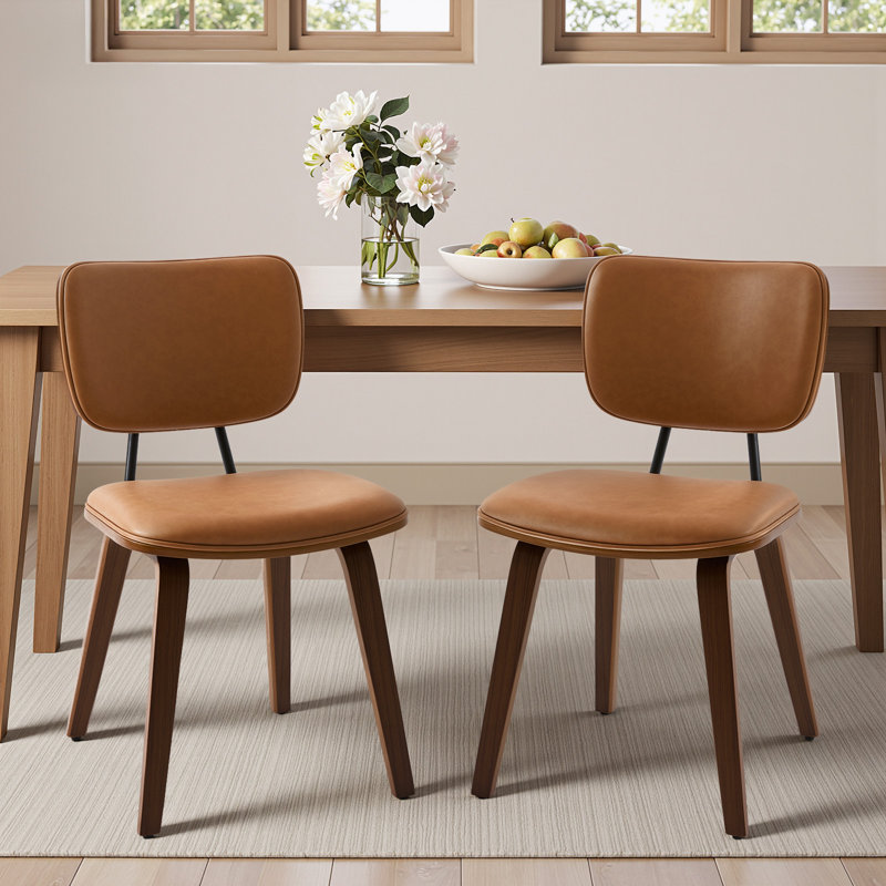 18.9" H Mid-Century Modern Dining Chair with Padded Seat Cushion & Curved Backrest, Upholstered Side Chair Set of 2, 2, Brown