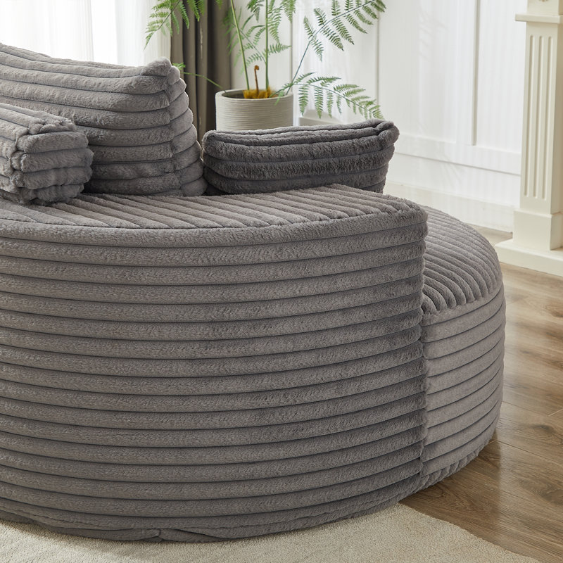 Fauteuil de plancher rond surdimensionné de 55 po avec coussins et traversins, Chenille, Gris