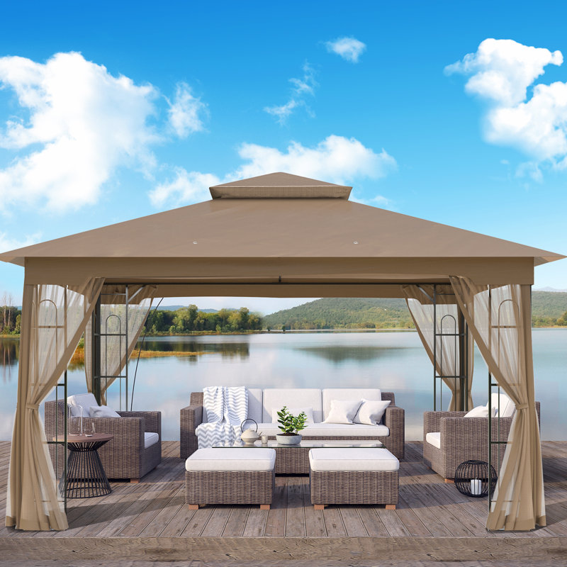 13 Ft. W x 11 Ft. D Steel Patio Gazebo, Brown