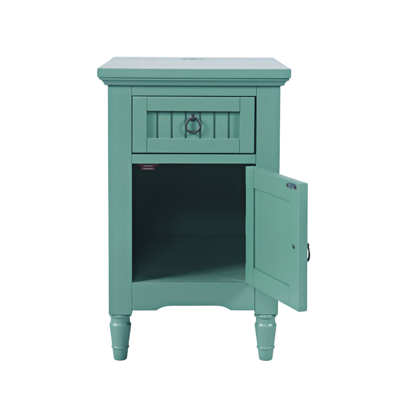 Pearce Modern Farmhouse USB Charging Storage Cabinet Chairside End Table - Fern Green, Green