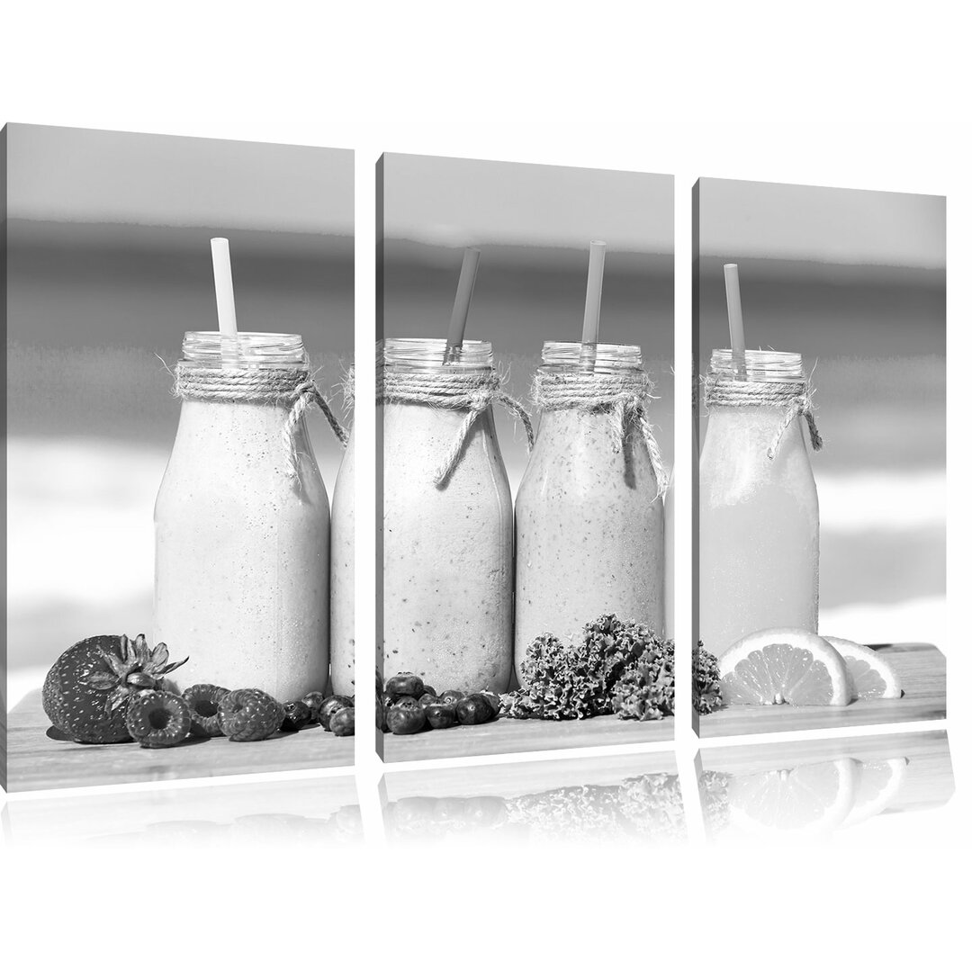 3-tlg. Leinwandbilder-Set „Gesunde Smoothies in verschiedenen Farben“, Grafikdruck