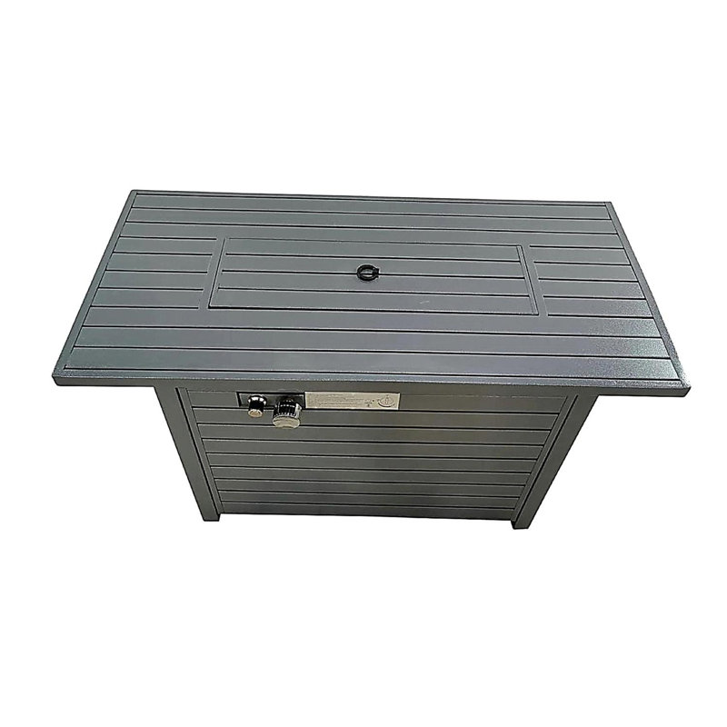 Table de foyer d'extérieur en acier au propane avec couvercle, Gris