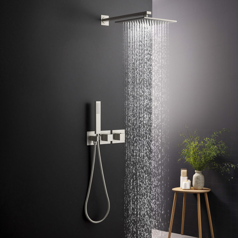 Thermostatic Complete Shower System with Rough in-Valve, Brushed Nickel