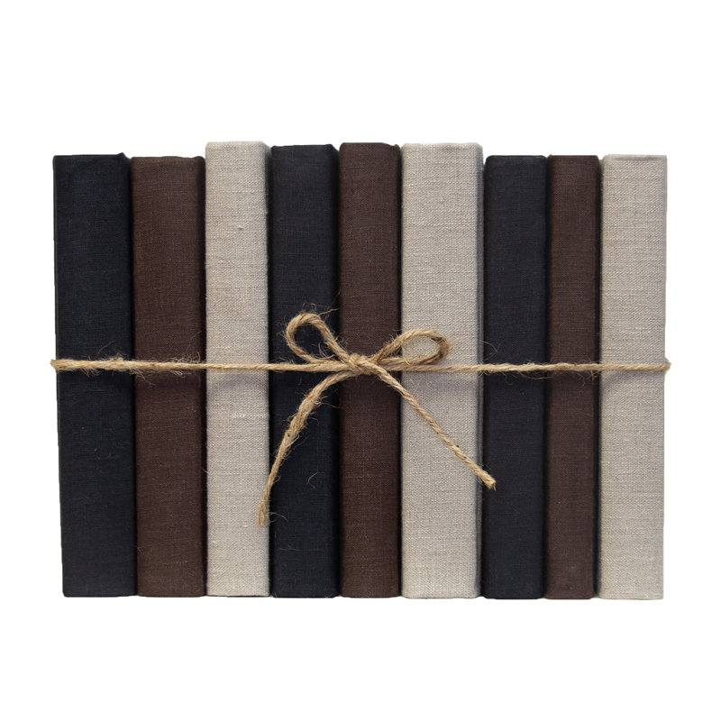 Decorative Books - Onyx & Brown Linen Wrapped Book Bundle - 1 Foot of Black and Brown Books, Black/Brown