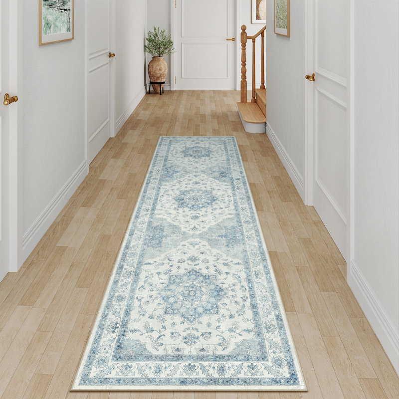 Stella Machine Washable Oriental Blue Area Rug, Runner 2' x 8', Blue, 0.28"
