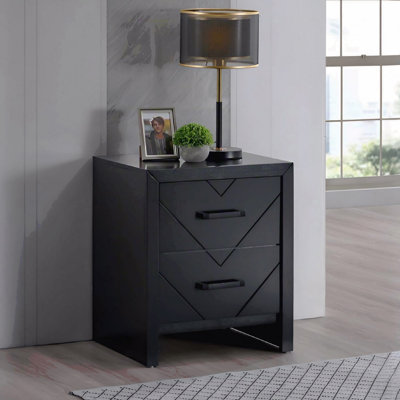 Table de chevet 2 tiroirs, finition noire