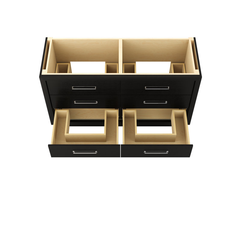 Meuble-lavabo à double tiroir Avalon, Noir classique, 60", Chrome poli