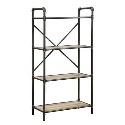 Antique Oak & Sandy Gray Storage Unit - 4 Rectangular With Metal And Bookcase 4 Shelf Wood Open Design