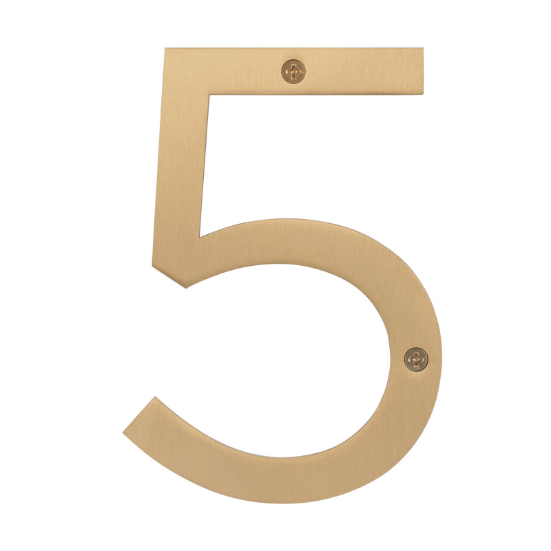 Numéro de maison en acier inoxydable, 6 po, 5, Laiton satiné