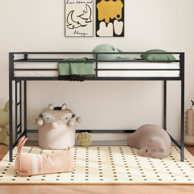 Lit mezzanine simple Adam noir robuste pour les enfants, peu encombrant, lit mezzanine avec échelle d'escalade facile et garde-corps, cadre de lit mezzanine pour la chambre à coucher