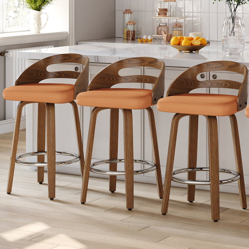 Mahtab Modern Upholstered Swivel Counter Stools (Set of 3), Orange, Counter Stool (25.19” Seat Height)