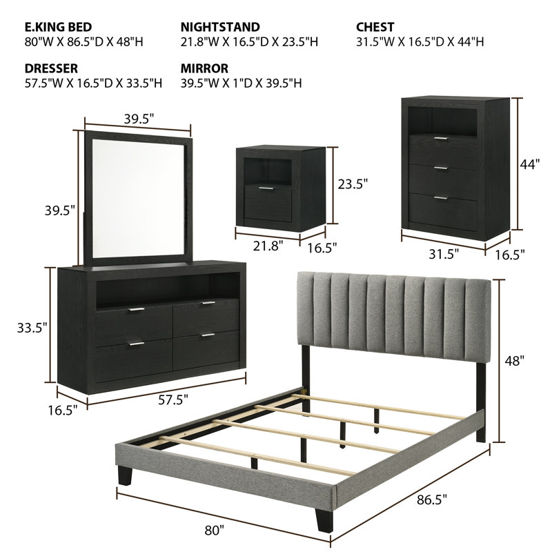 5-piece Bedroom Set, Black, King