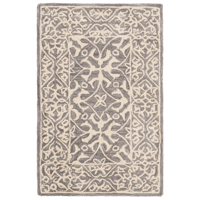 Guzi Suzani Hand Hooked Wool/Cotton Oriental Rug in Grey/Beige, Rectangle 3' x 5'