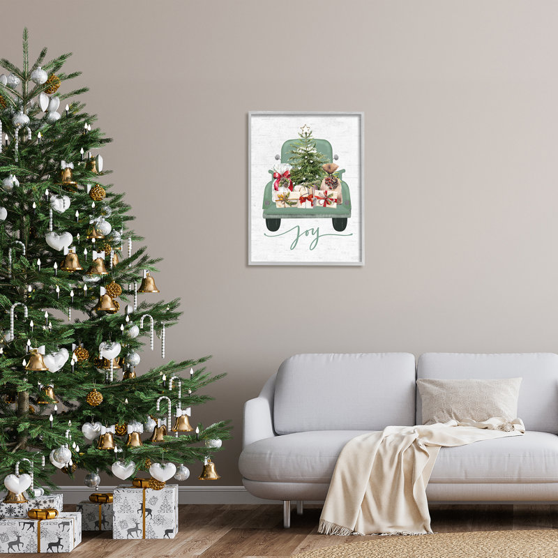 Ba-833 - Camion-cadeau rustique avec joie encadré sur bois par impression à lettres et doublée, Estampe numérique Farmhouse