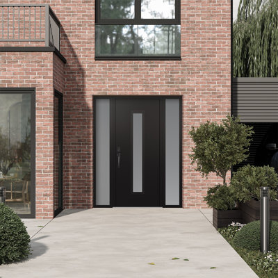Porte d'entrée avant en verre pré-montée en verre givré noir et blanc Diamond A11