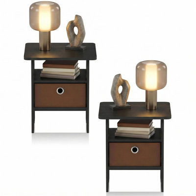 End Table Nightstand with Bin Drawer Columbia Walnut Set of 2 Living Room Side Tables