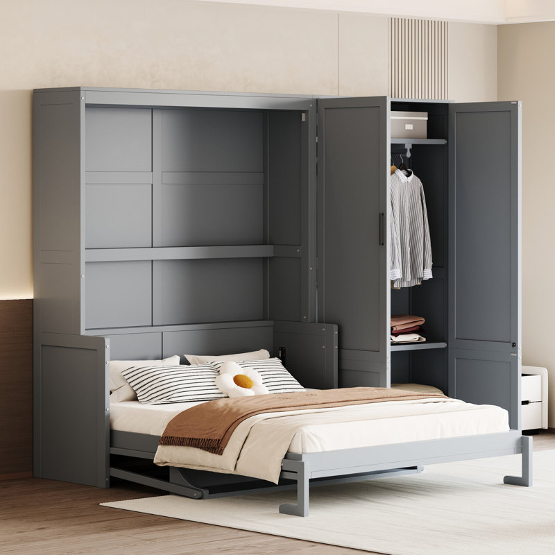 Grand lit gris qui maximise l'espace, le confort et le style contemporain pour une utilisation efficace de l'espace