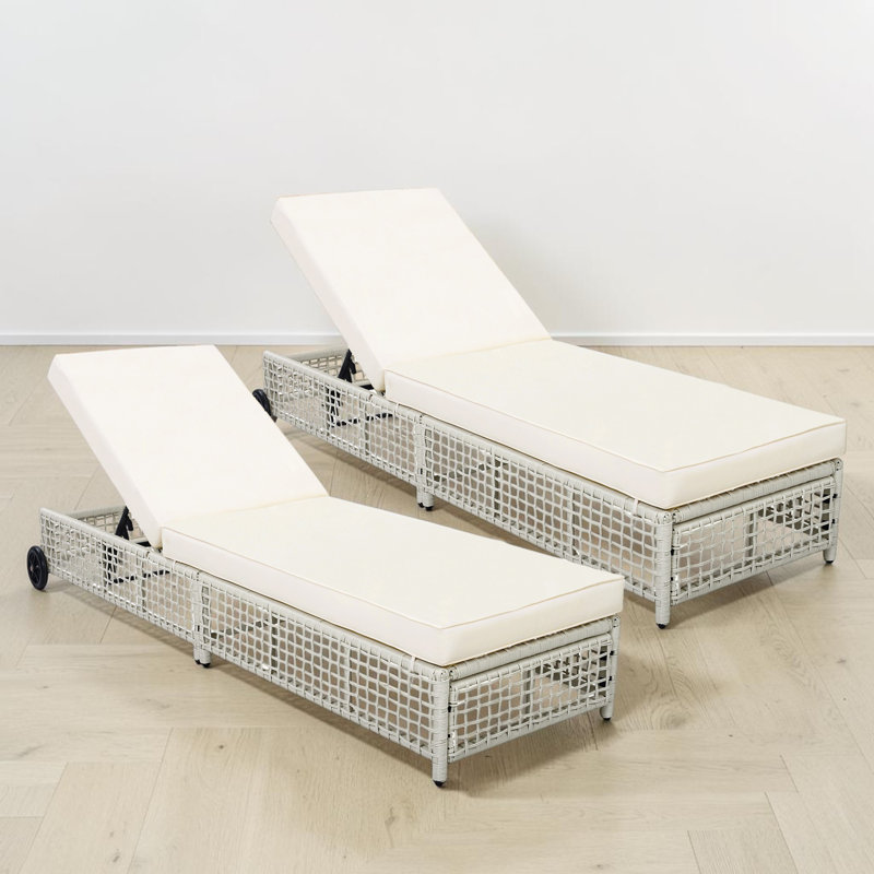 Outdoor Rattan Chaise Lounge (Set Of 2), Creamy White, 2
