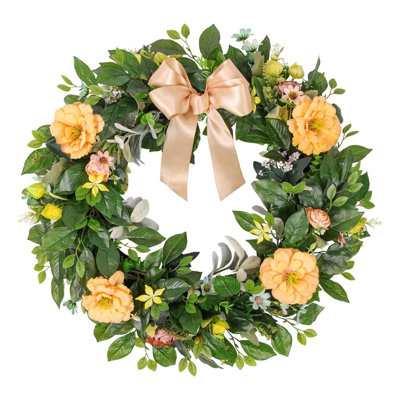 Couronne florale de pivoines mélangées 17,7 pouces avec porte champagne