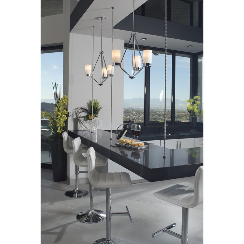 Lustre géométrique à 3 lumières, Chrome poli