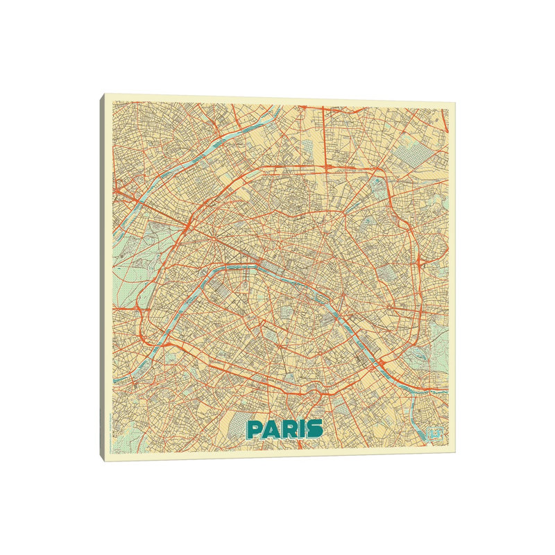 Paris Retro Urban Blueprint Map by Hubert Roguski - Wrapped Canvas Print, 30.48 cm H x 30.48 cm W