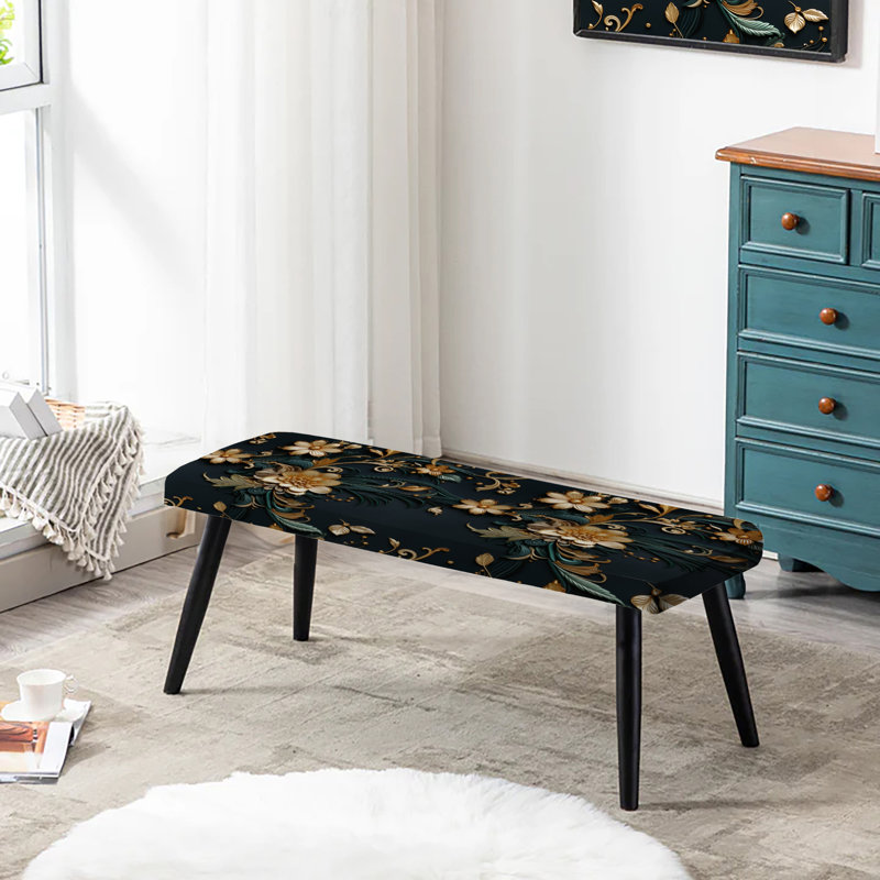 Imperial Embellishments - Oriental Floral Upholstered Black Bench