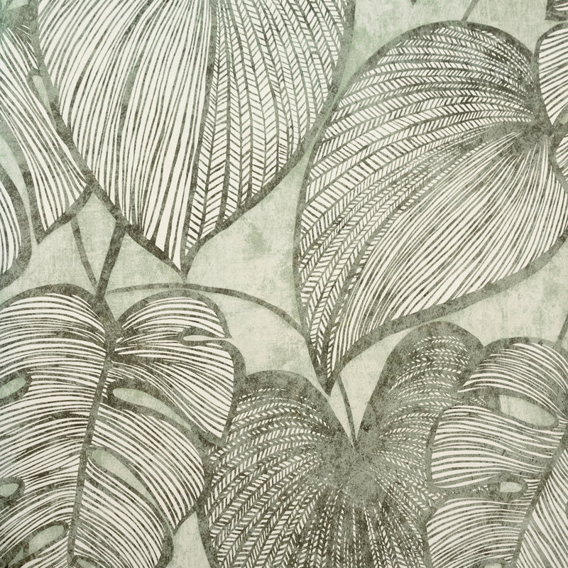 Julie Feels Home Collection Glitter/Shimmer Large Monstera Leaf Wallpaper Roll, Olive Sage