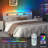 King Size White Wood Headboard with RGB LED Lights, Hidden Storage & Built-in Charging Station, Modern Headboard for Bed with App & Remote Control-584358187-584358185