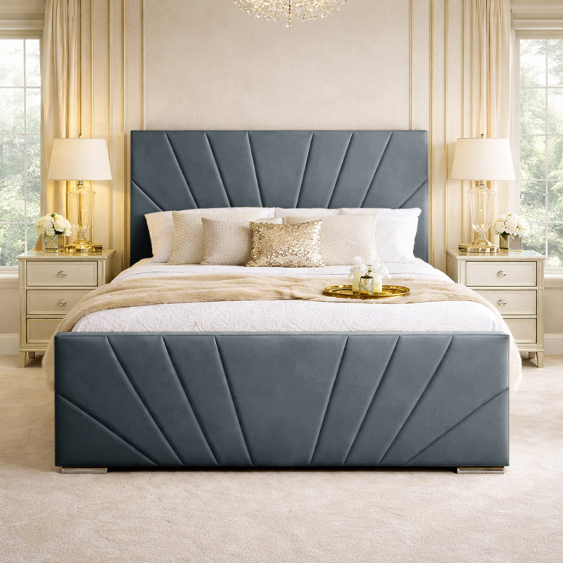 Upholstered Velvet Bed, Double (4'6), Steel