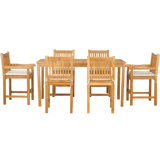 Outdoor 7 - Piece Teak Dining Set with Cushions