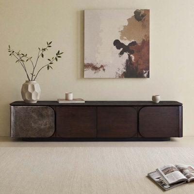 Raventon 79" Mid-Century Modern Solid Wood TV Stand with Storage for TVs up to 85"