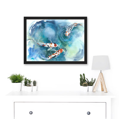 Japanese Koi Fish Near Surface Pond - Single Picture Frame Painting