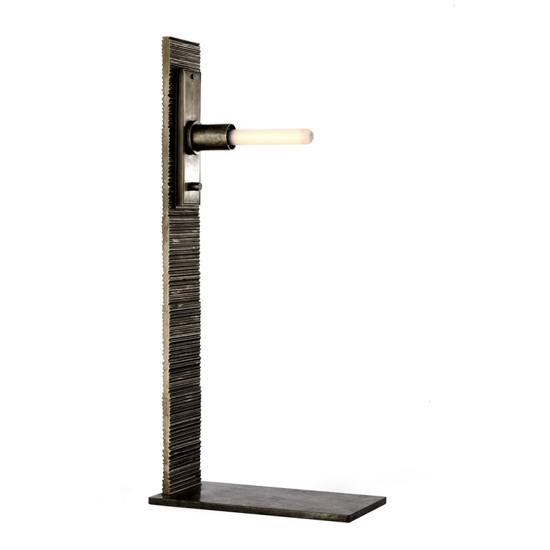 Anne-Marie Barton Fumar 34" Statement Table Lamp in Ridged Carbon with BouclÃ© Shade, Gray