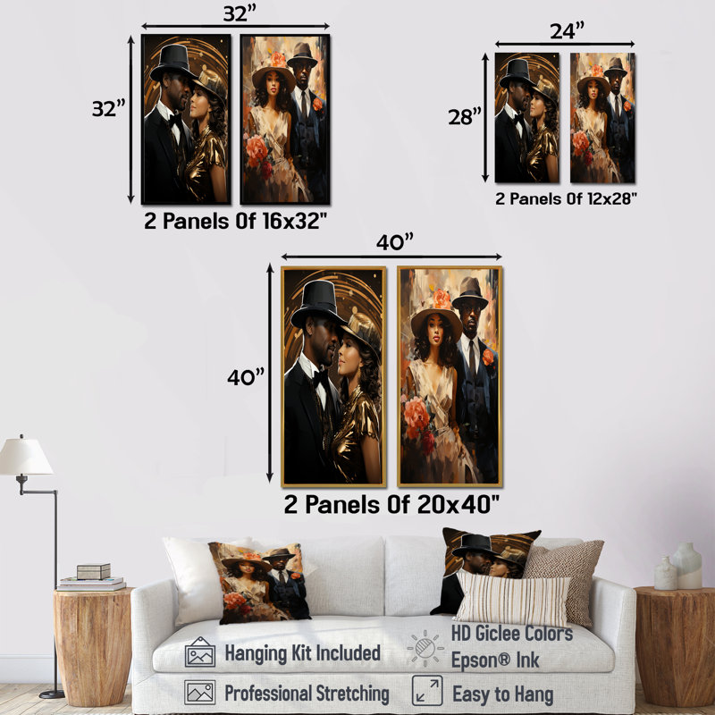 Harlem Dynamic Jazz African American Couple II - Harlem Renaissance, ensemble de 2 reproductions sur toile, H 40 po x l 41 po