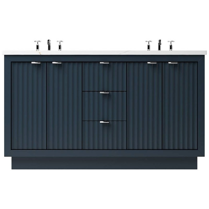 Lecrieú Double Bath Vanity, Hague Blue, Polished Chrome, 60"
