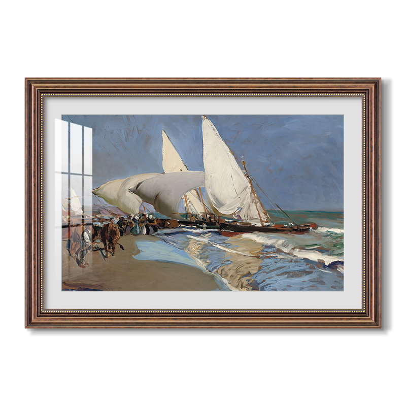 «Beaching the Boat» (Sacando la barca), 1903 - Joaquin Sorolla - Toile encadrée sur mesure, Oui, Acajou classique, 30 x 44