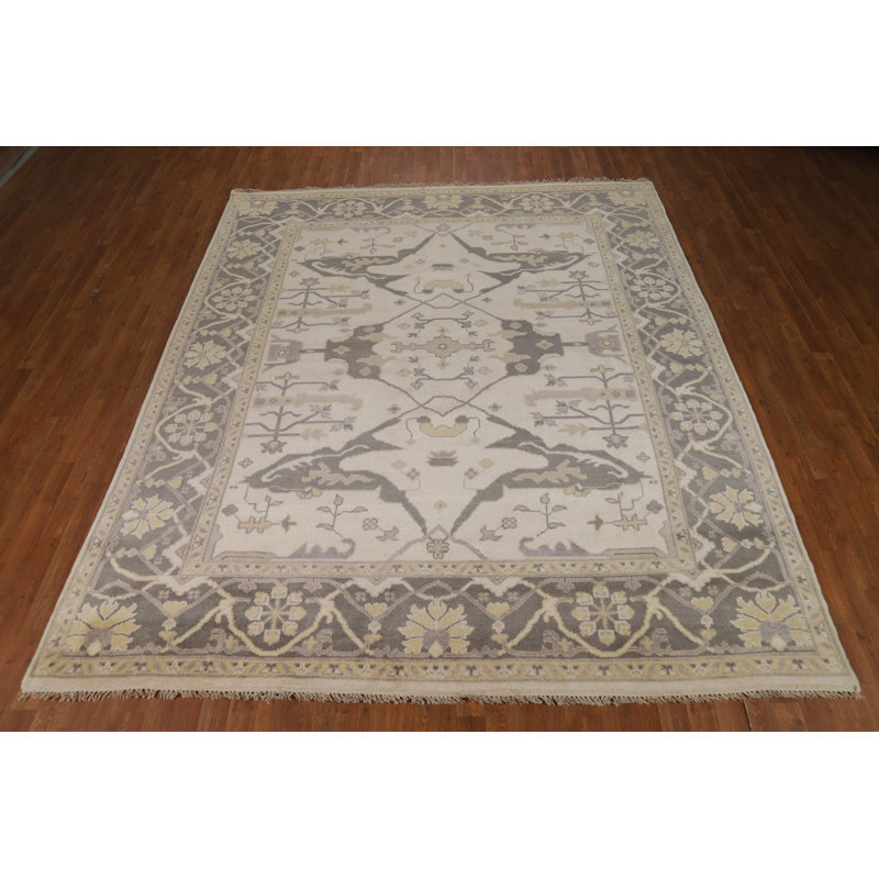 Tapis indien en laine fait à la main ivoire Oushak 8 x 10