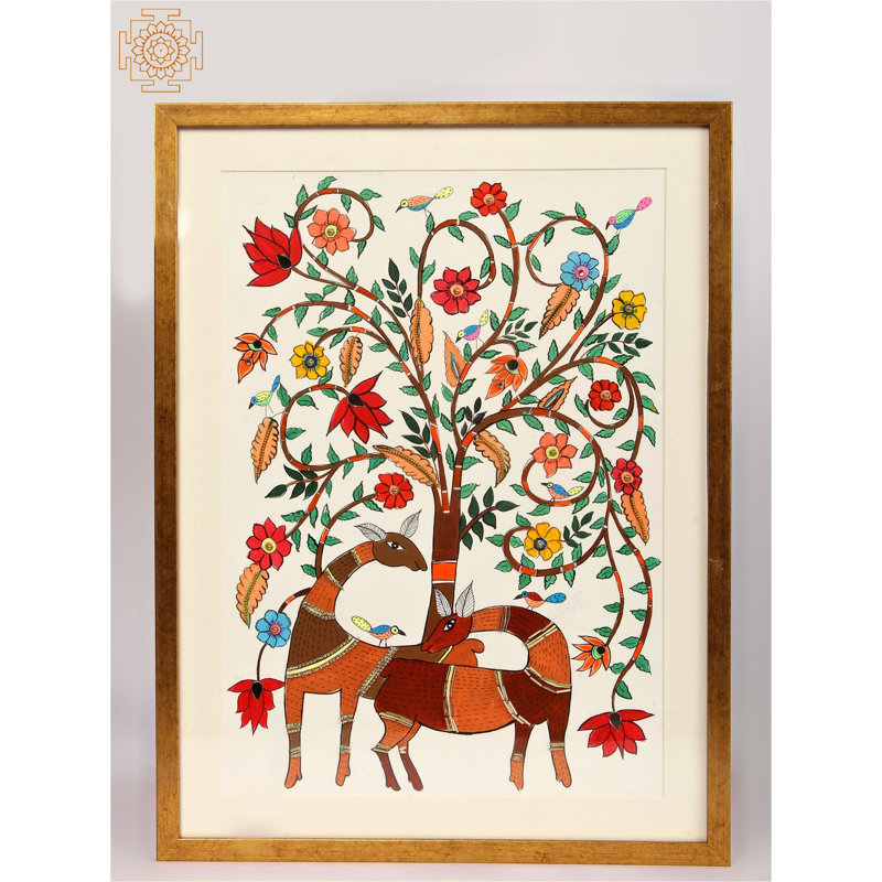 Cerf Mirag | Magnifique peinture encadrée | Acrylique sur toile | Par Ritu