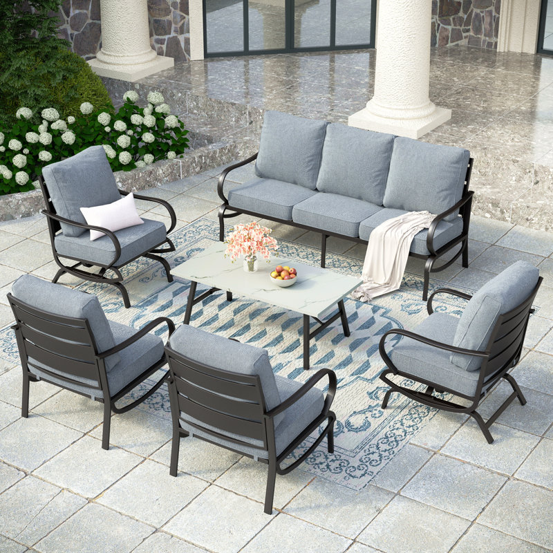 Tapasi 7 - Person Patio Conversation Set with 2 Rocking Lounge Chairs  & Sofa, Gray