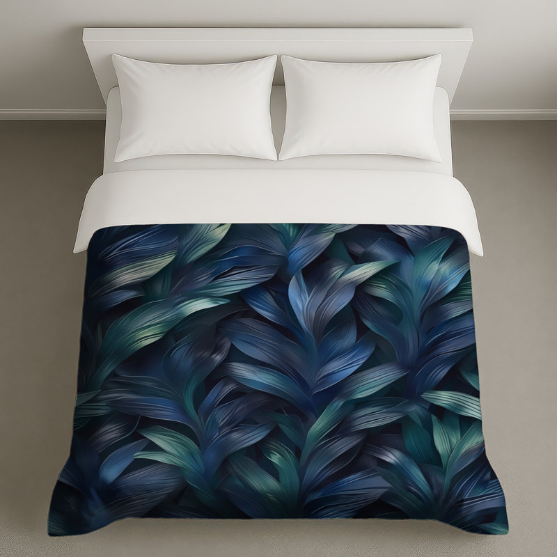 Housses de couette à feuilles bleues, Grand lit