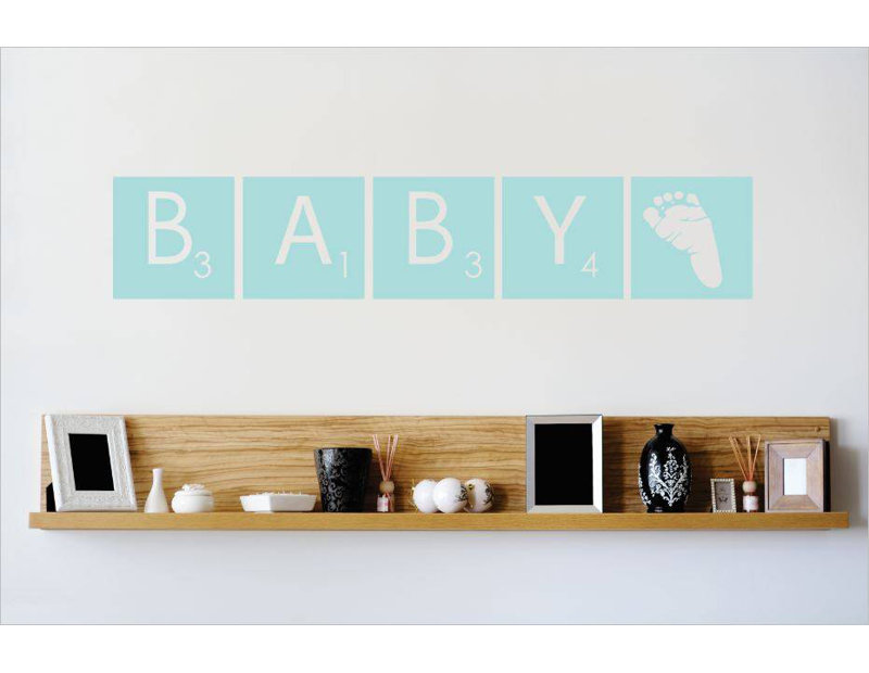 Text & Numbers Wall Decal, 10" H x 40" W x 0.16" D, Baby Blue